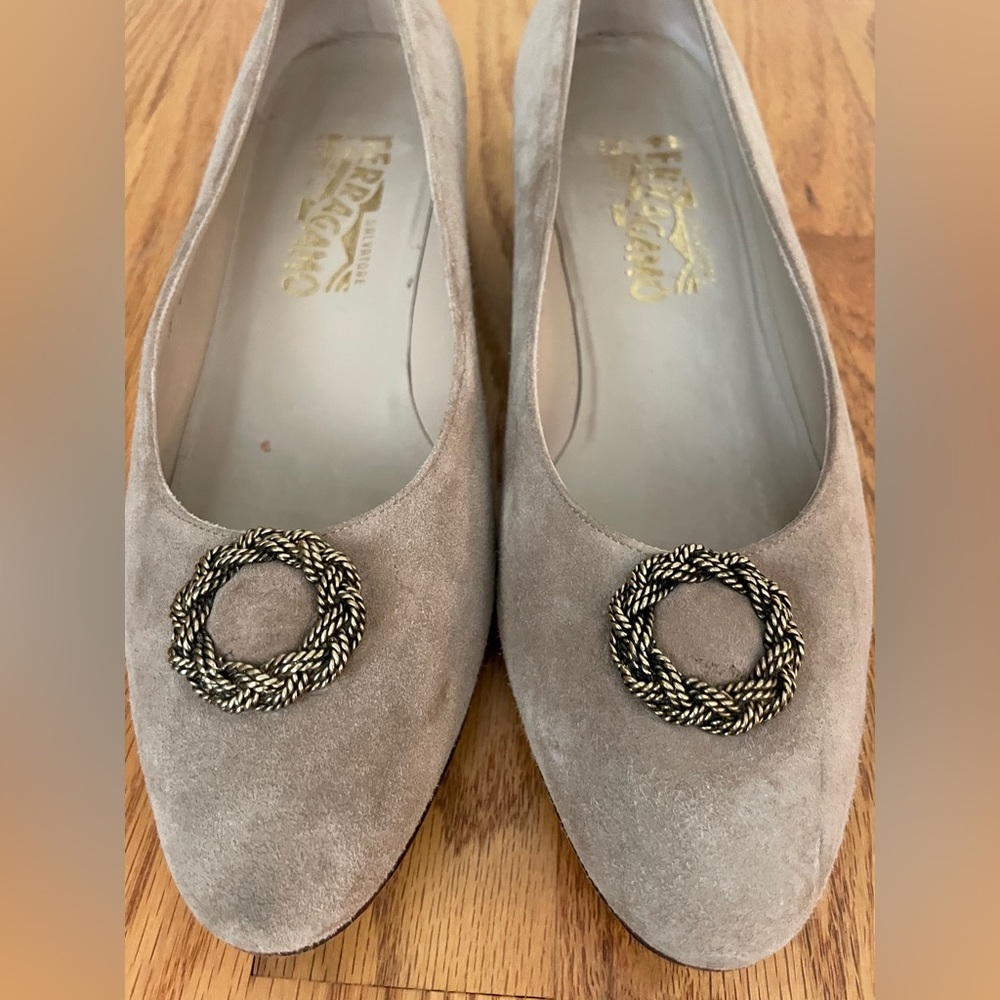 Salvatore Ferragamo Vintage Suede Low Heel Wedge Tan 9.5